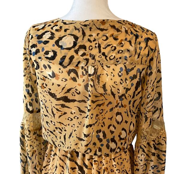 White House Black Market Long Sleeve Beige Animal Print Blouson Dress - Picture 11 of 16